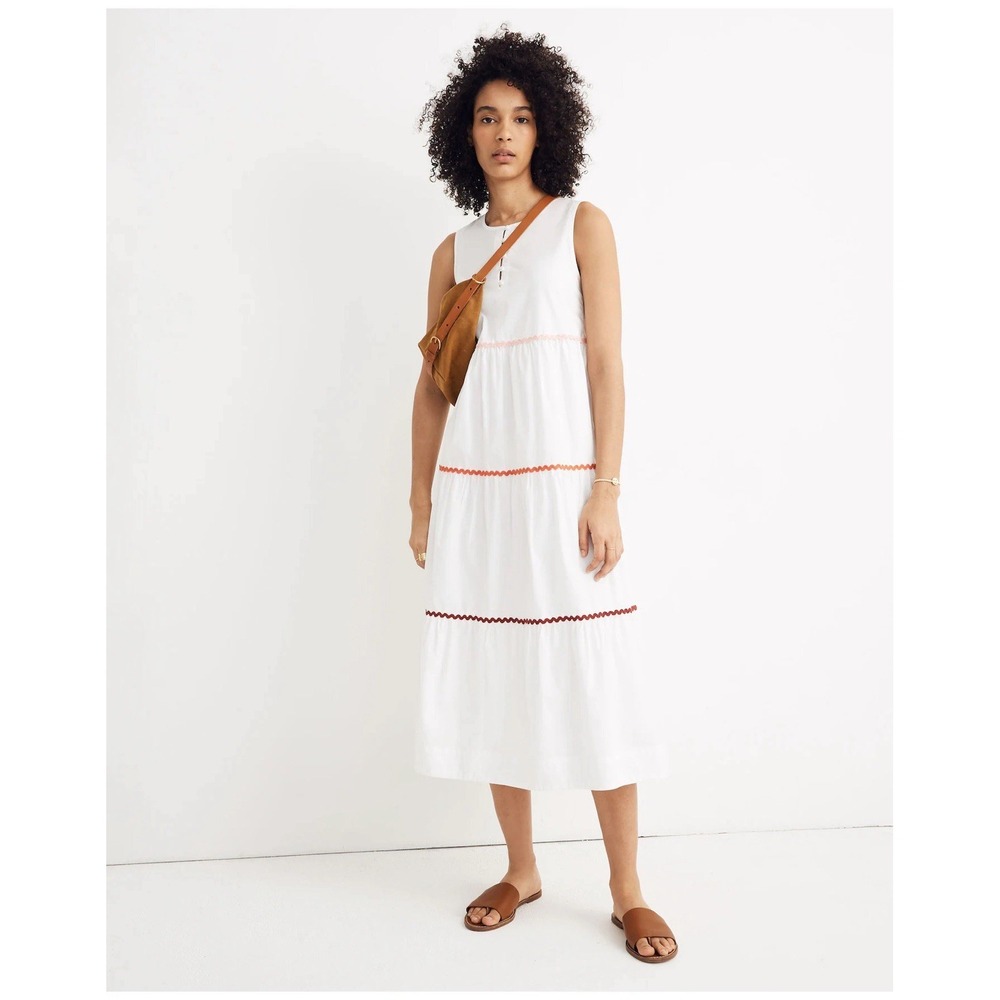 Madewell Rickrack Cattail Tiered Midi Dress Sz M Boho Cottagecore Momcore Preppy